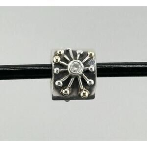 PANDORA "Desert Starburst" SS and 14K gold Retired Charm Bead #790188CZ Retired